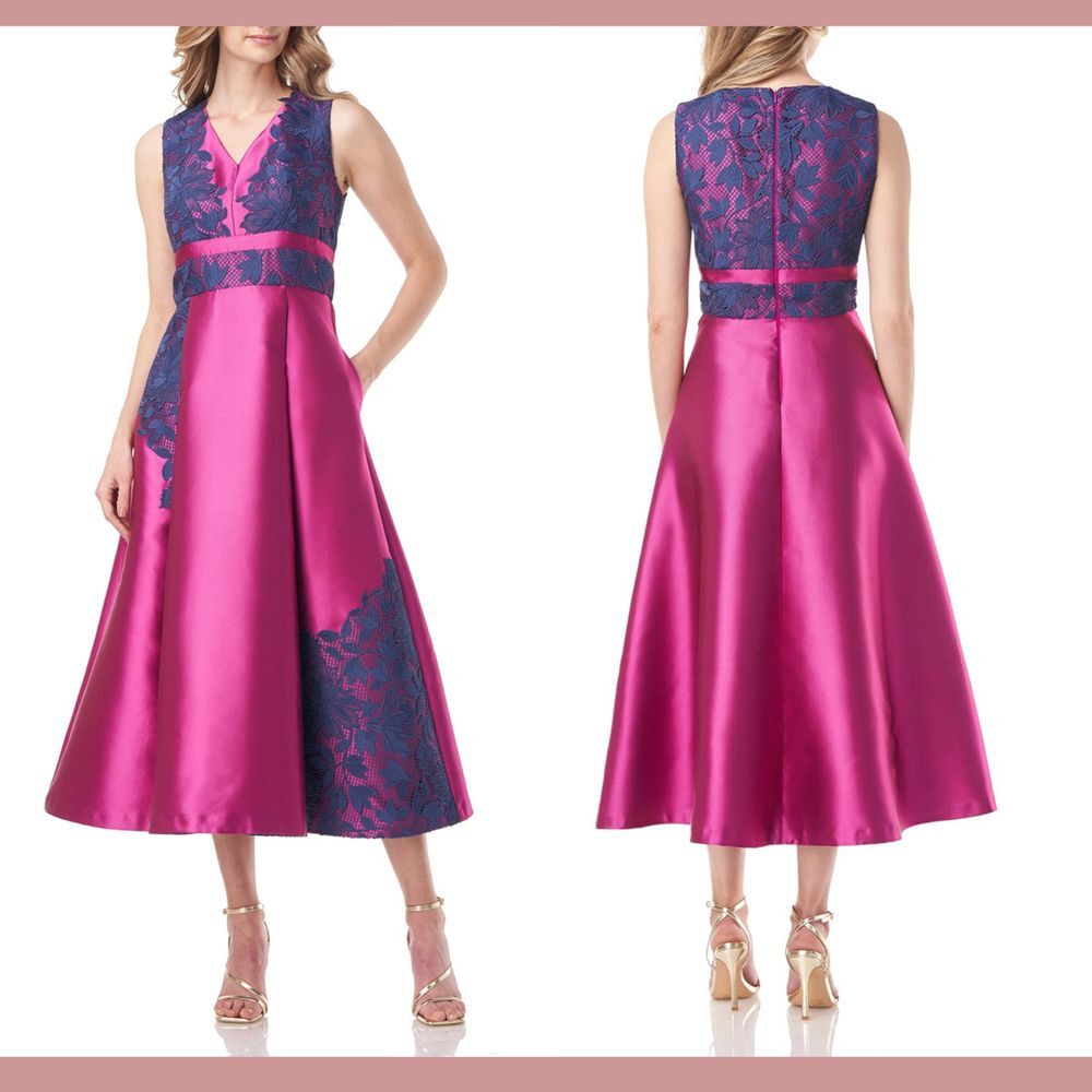 NWD‎ $398 Kay Unger [ SZ 10 ] Tessa Lace T-length Dress Berry Midnight #Q964